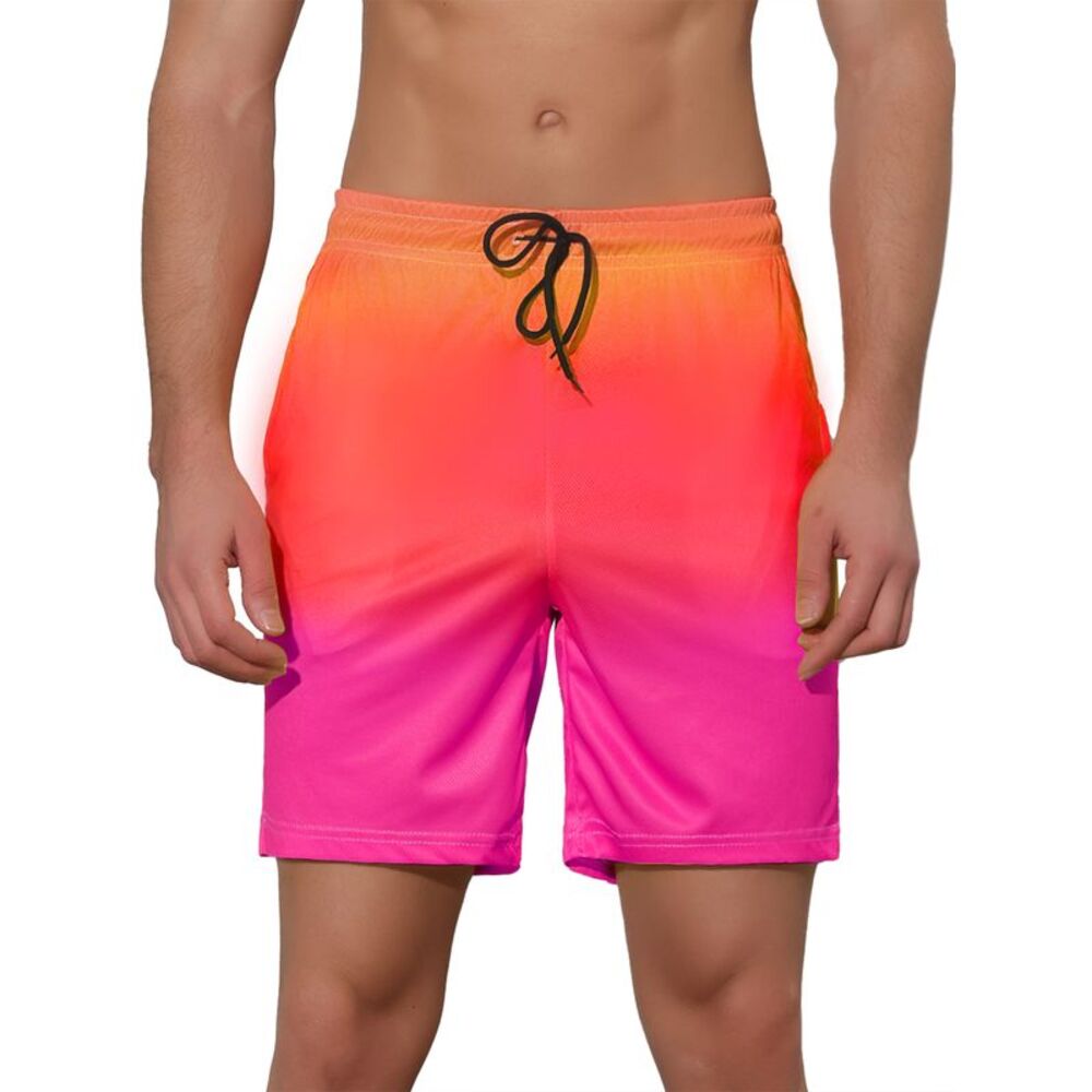 Contrast Color Drawstring Waist Beach Swimwear Shorts Orange